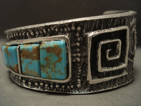 Museum Navajo 'Squared #8 Turquoise' Geometic Silver Bracelet