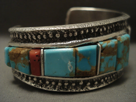 Museum Navajo 'Squared #8 Turquoise' Geometic Silver Bracelet