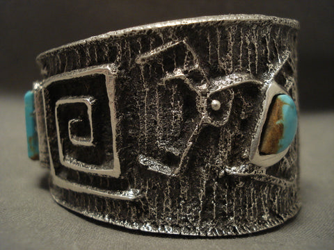 Museum Navajo 'Squared #8 Turquoise' Geometic Silver Bracelet