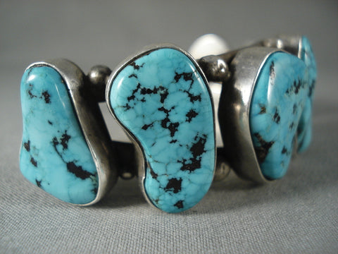 Very Rare Vintage Navajo Blue Moon Turquoise Silver Bracelet