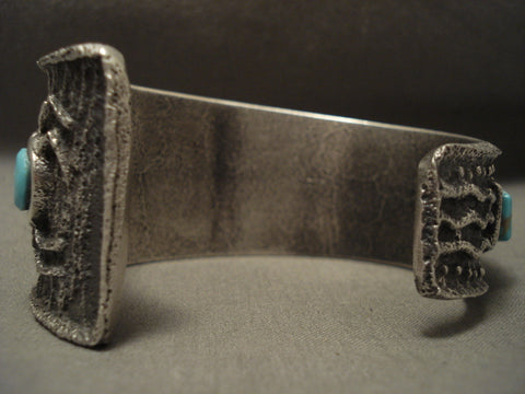 Museum Navajo 'Squared #8 Turquoise' Geometic Silver Bracelet