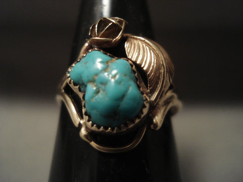 Solid 14k Gold Vintage Navajo Turquoise Ring