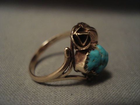 Solid 14k Gold Vintage Navajo Turquoise Ring