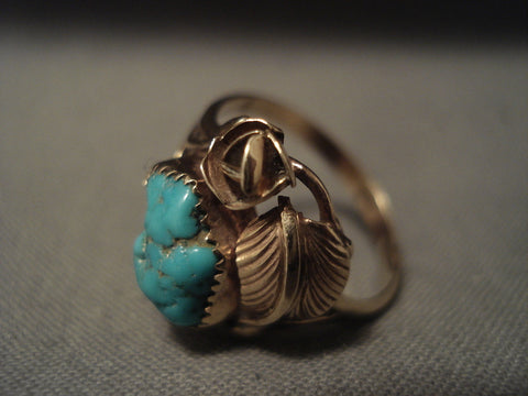 Solid 14k Gold Vintage Navajo Turquoise Ring