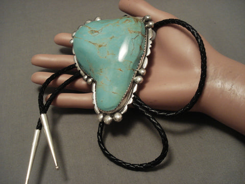 One Of The Biggest Ever Royston Vintage Navajo 'Turquoise Heart' Silver Bolo Tie