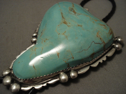 One Of The Biggest Ever Royston Vintage Navajo 'Turquoise Heart' Silver Bolo Tie