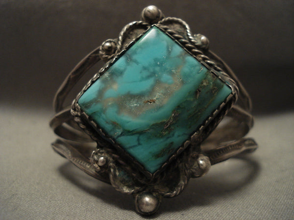 Early 1900's Vintage Navajo Silver Rhombus Turquoise Bracelet