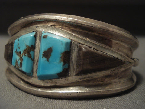 Museum Vintage Navajo 'Bisbee Turquoise & Wood' Silver Bracelet