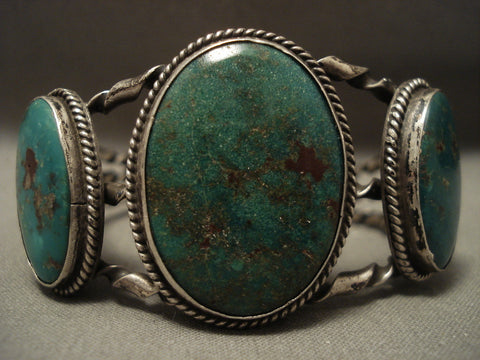 Early 1900's Coiled Cuff Vintage Navajo Royston Turquoise Silver Bracelet