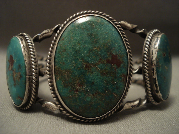 Early 1900's Coiled Cuff Vintage Navajo Royston Turquoise Silver Bracelet