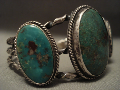 Early 1900's Coiled Cuff Vintage Navajo Royston Turquoise Silver Bracelet