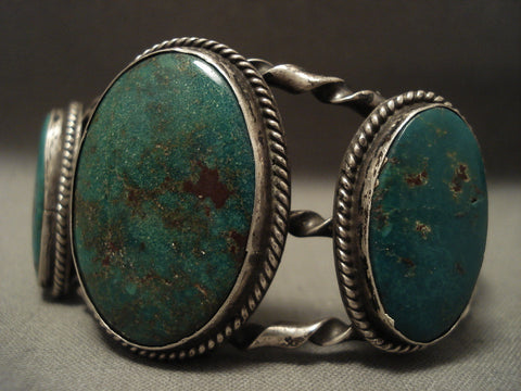 Early 1900's Coiled Cuff Vintage Navajo Royston Turquoise Silver Bracelet