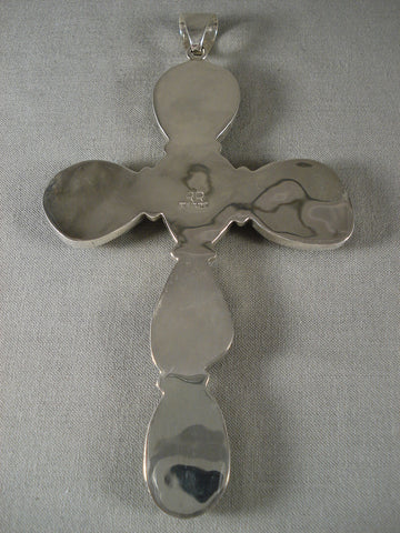 One Of The Largest Ever Green Turquoise Silver Cross Pendant