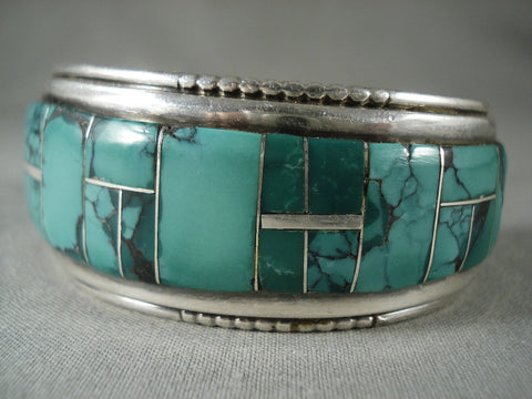 Mosaic Genius Vintage Navajo Green Turquoise Silver Bracelet
