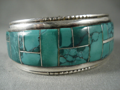 Mosaic Genius Vintage Navajo Green Turquoise Silver Bracelet