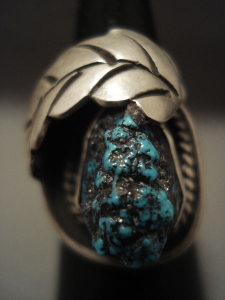 Huge Protruding 3d Old Persin Turquoise Vintage Navajo Silver Ring