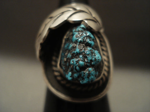 Huge Protruding 3d Old Persin Turquoise Vintage Navajo Silver Ring