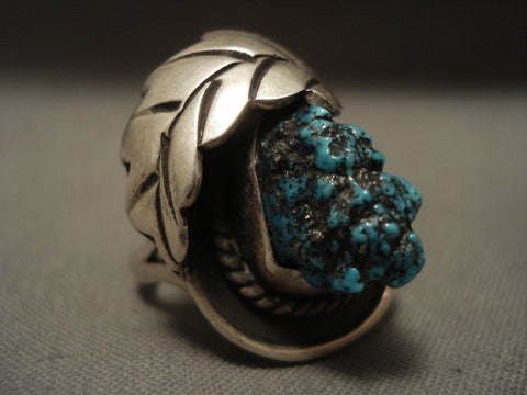 Huge Protruding 3d Old Persin Turquoise Vintage Navajo Silver Ring