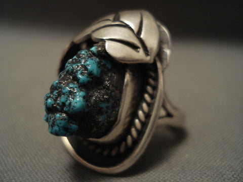 Huge Protruding 3d Old Persin Turquoise Vintage Navajo Silver Ring