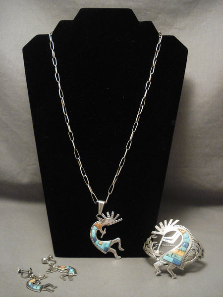 Museum Vintage Navajo Kokopelli Inlay Silver Bracelet Set