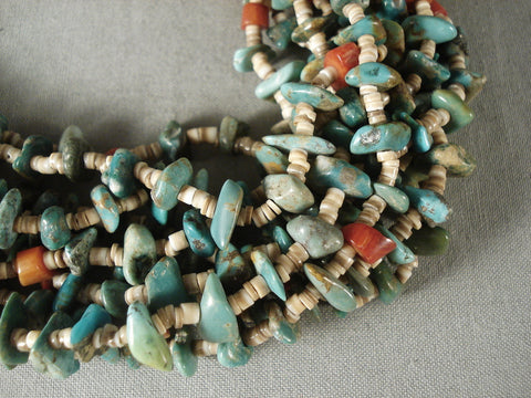 156 Gram Navajo Natural Green Turquoise Coral *tight Braid* Necklace