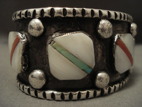 100 Gram Very 'Unique Oblique' Inlay Turquoise Silver Bracelet