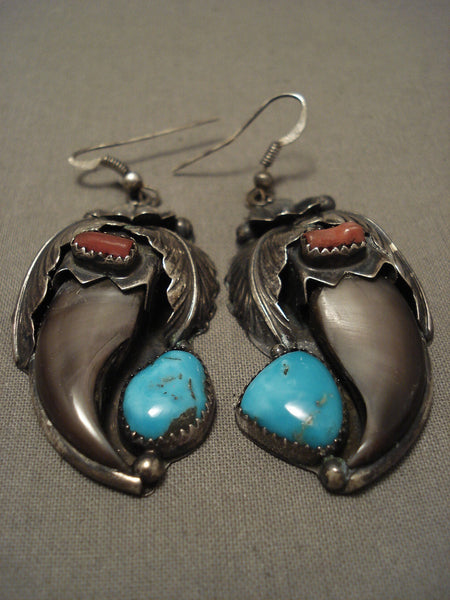 Huge Old Sleeping Beauty Turquoise Navajo Silver Earrings