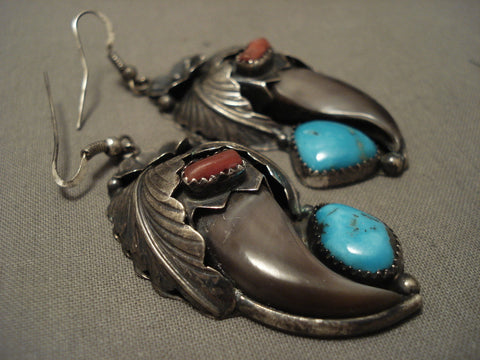 Huge Old Sleeping Beauty Turquoise Navajo Silver Earrings