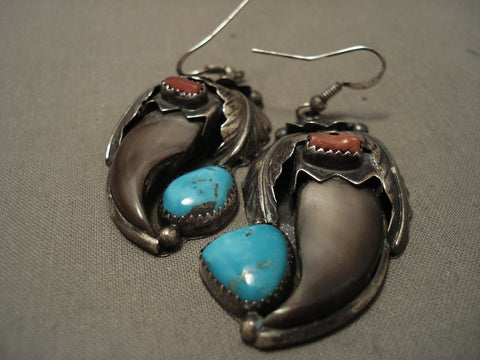 Huge Old Sleeping Beauty Turquoise Navajo Silver Earrings