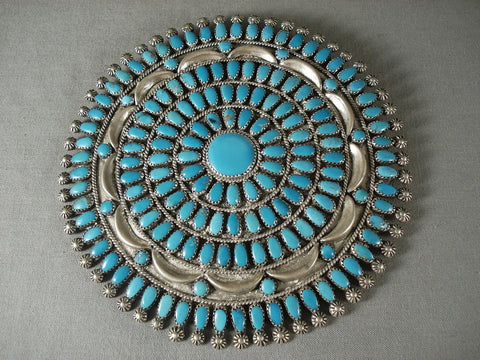 Five Inch Wide Massive Turquoise Vintage Navajo Silver Pin