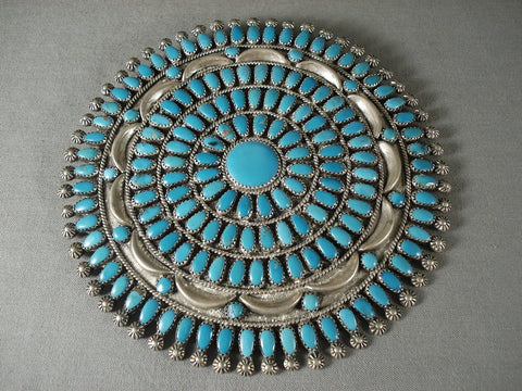 Five Inch Wide Massive Turquoise Vintage Navajo Silver Pin