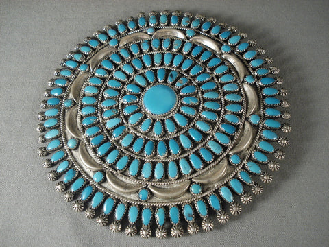 Five Inch Wide Massive Turquoise Vintage Navajo Silver Pin