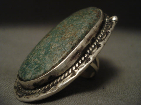 One Of The Largest Old Navajo Blue Jay Turquoise Silver Ring