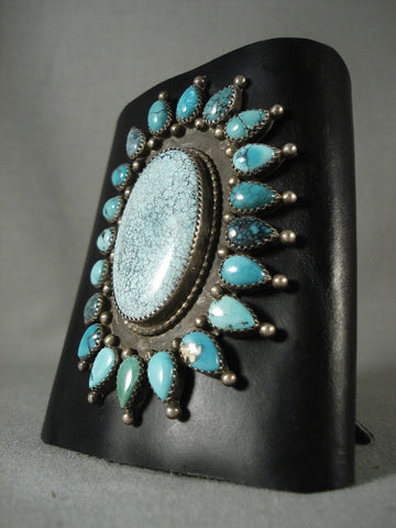 Massive Vintage Navajo 'Turquoise Sun' Silver Ketoh Bracelet