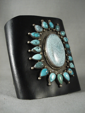 Massive Vintage Navajo 'Turquoise Sun' Silver Ketoh Bracelet