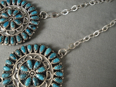 Cute Vintage Navajo 'Triple Sun Turquoise' Silver Necklace