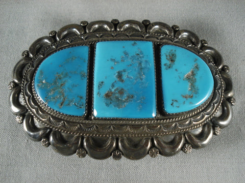 Huge Vintage Navajo Natural Turquoise Silver Buckle Old