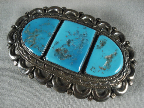 Huge Vintage Navajo Natural Turquoise Silver Buckle Old