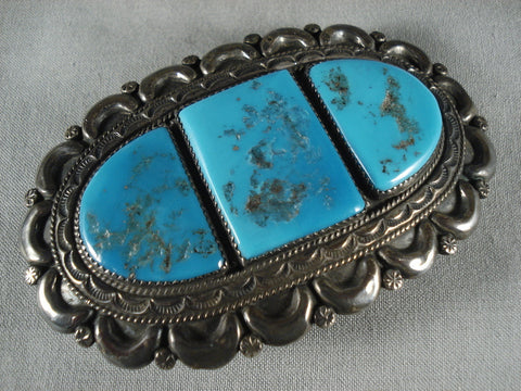 Huge Vintage Navajo Natural Turquoise Silver Buckle Old