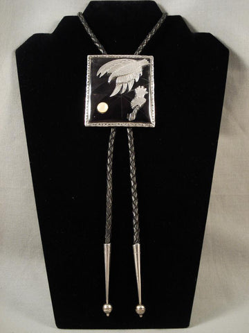 Huge Vintage Navajo In-flight Eagle Silver Bolo Tie