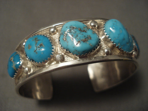High Grade Old Easter Blue Turquoise Silver Navajo Bracelet