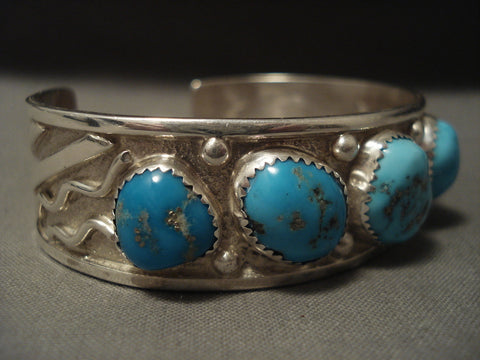 High Grade Old Easter Blue Turquoise Silver Navajo Bracelet