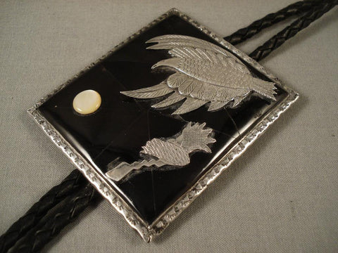 Huge Vintage Navajo In-flight Eagle Silver Bolo Tie