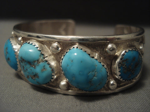 High Grade Old Easter Blue Turquoise Silver Navajo Bracelet
