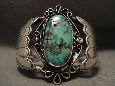 Earlier Wide Vintage Navajo Natural Old Royston Turquoise Silver Bracelet