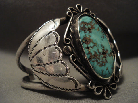 Earlier Wide Vintage Navajo Natural Old Royston Turquoise Silver Bracelet