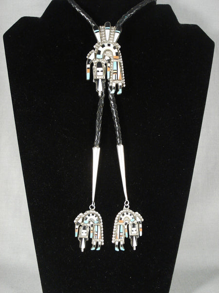 Extreme Stone Work Vintage Zuni Silver Bolo Tie