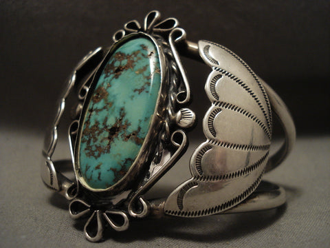 Earlier Wide Vintage Navajo Natural Old Royston Turquoise Silver Bracelet