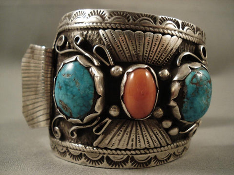 Huge Vintage Navajo Pilot Mountain Turquoise Silver Watch Bracelet