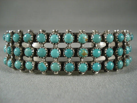 Quality Vintage Navajo 'Green Snake Eye' Turquoise Silver Bracelet